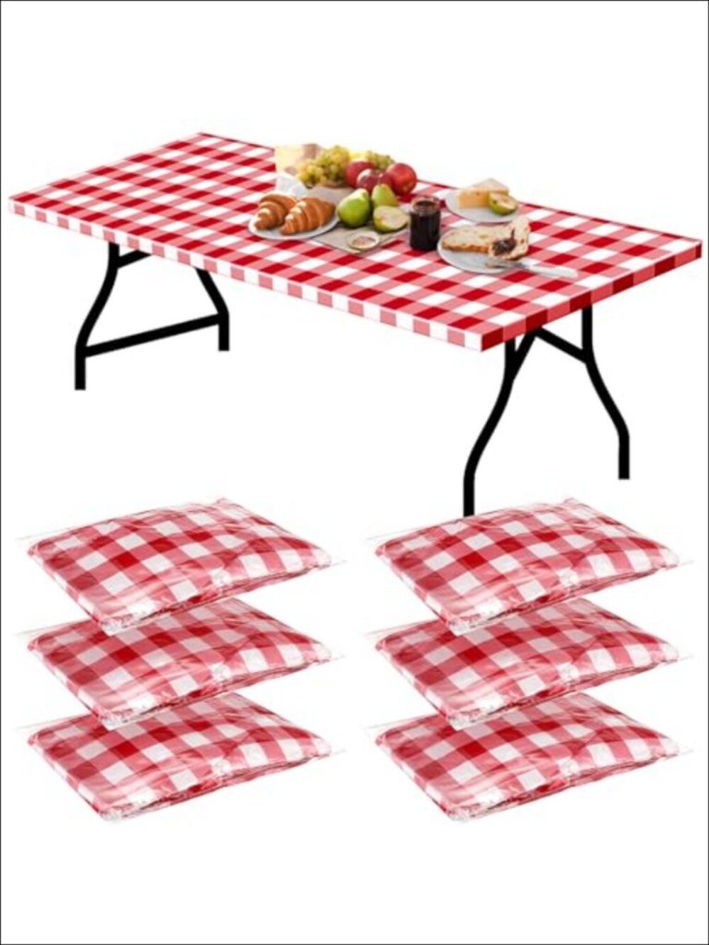 6 Pack Fitted Plastic Tablecloths 72x30 Inch Elastic Edge Waterproof